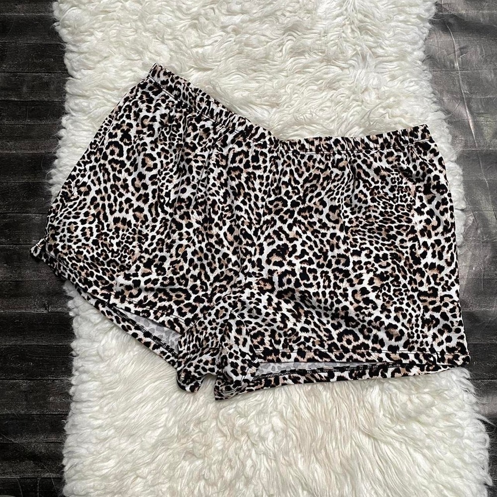LEOPARD ANIMAL PRINT SOFT PAJAMA SHORTS WITH POCKETS GRUNGE BASIC COZY
